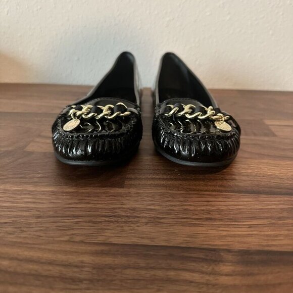 Coach Black Glitter Flats Loafers Drivers Charm Designer Patent Leather Size 6.5 - Picture 3 of 12